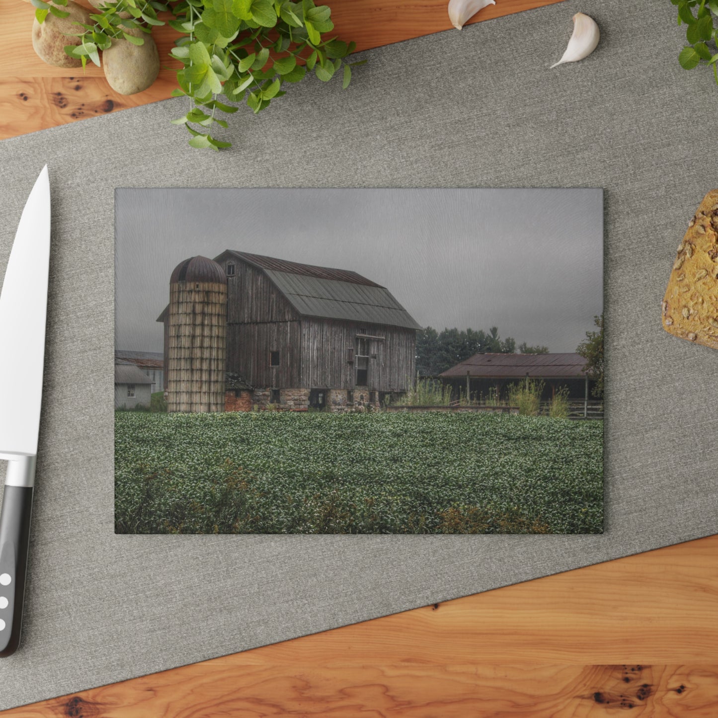 U R There Photography East Millington Road Grey and Stable Rustic Farmhouse Tempered-Glass Cutting Board