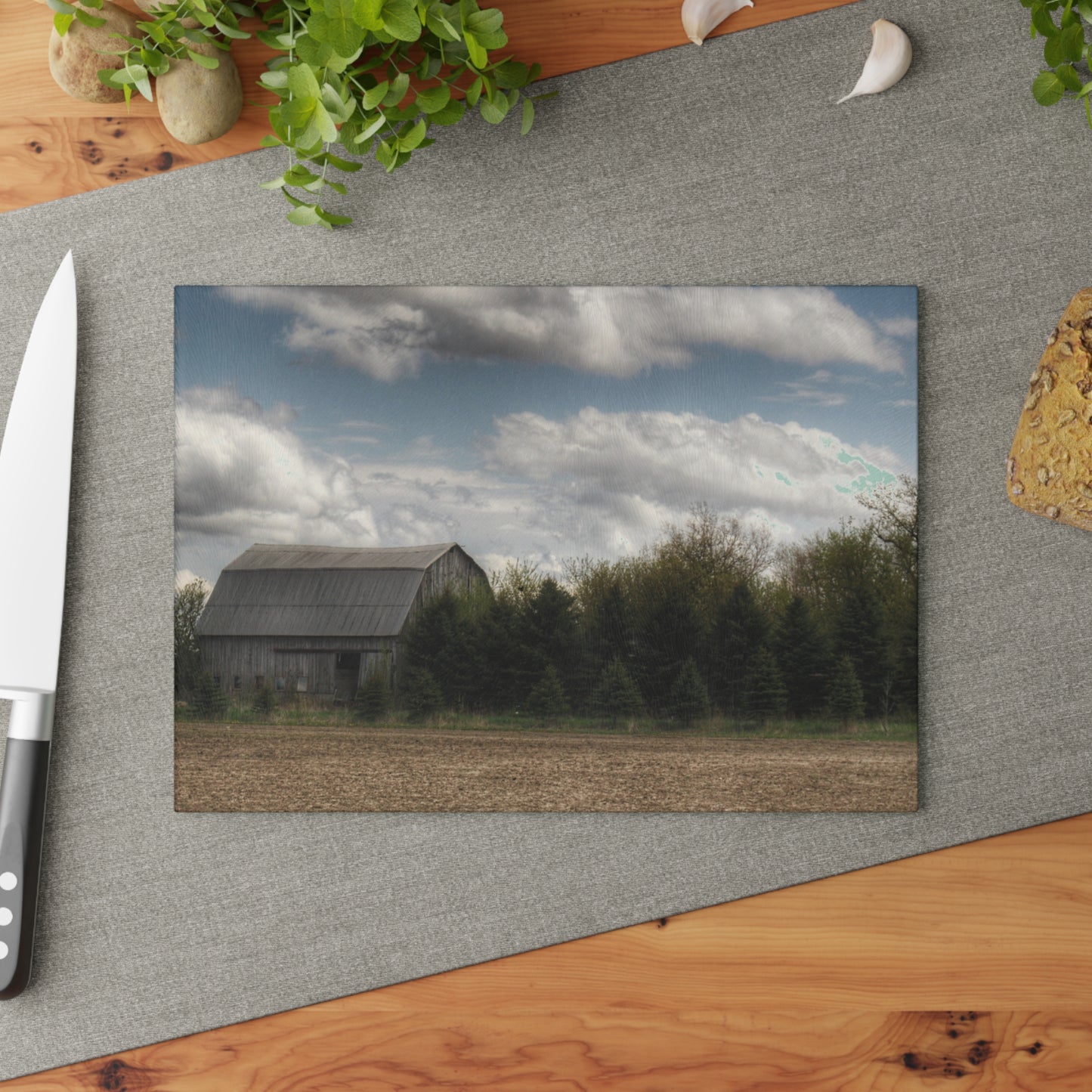U R There Photography Sandusky Grey in the Pines Rustic Farmhouse Tempered-Glass Cutting Board