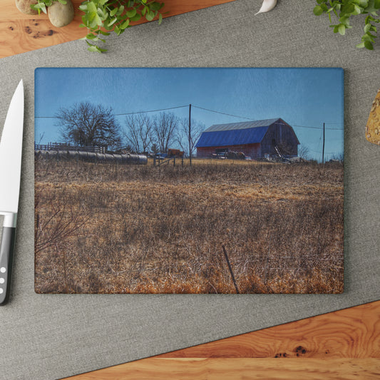 U R There Photography Marathon Haybarn on the Hill I Rustic Farmhouse Tempered-Glass Cutting Board