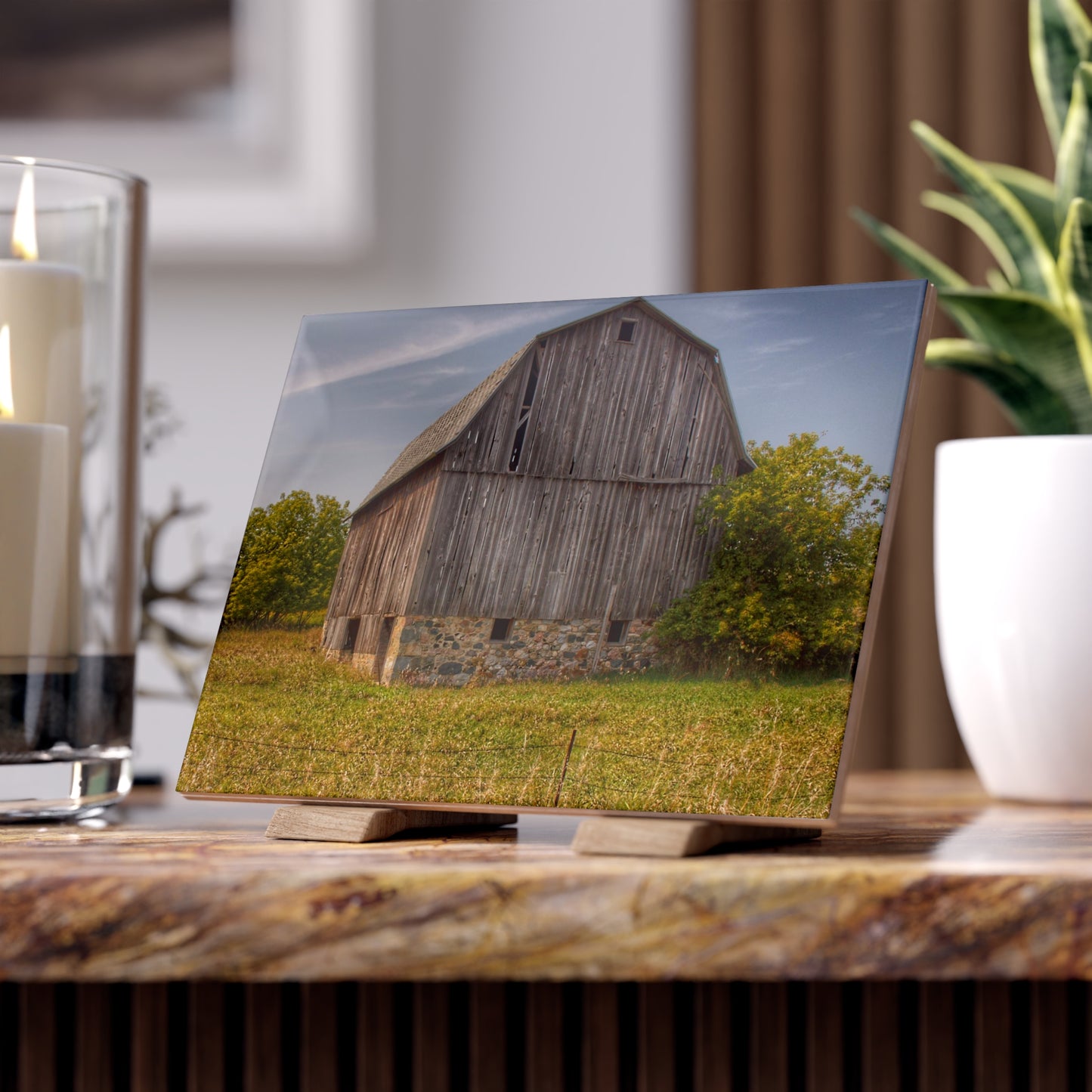 U R There Photography Cat Lake Grey II Rustic Farmhouse Decorative Ceramic Tile