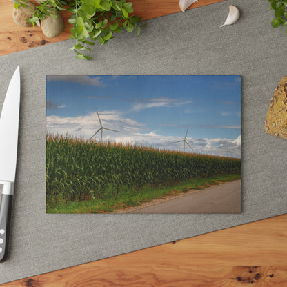 U R There Photography Gilford Road Corn Row I Rustic Farmhouse Tempered-Glass Cutting Board