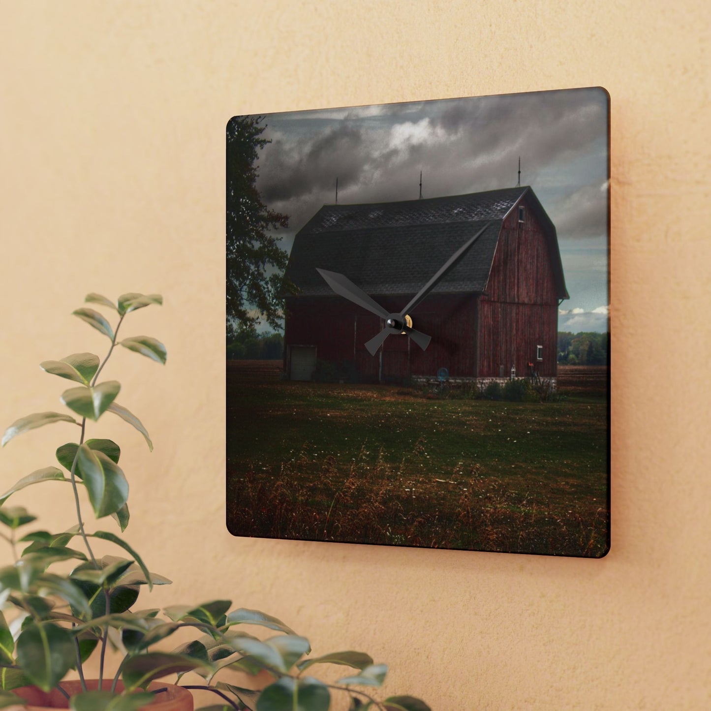 U R There Photography Fairgrove-Deckerville Red Rustic Farmhouse Acrylic Analog Wall Clock
