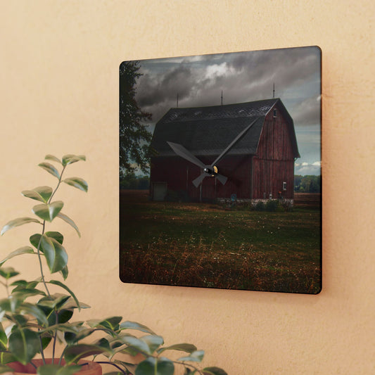 U R There Photography Fairgrove-Deckerville Red Rustic Farmhouse Acrylic Analog Wall Clock