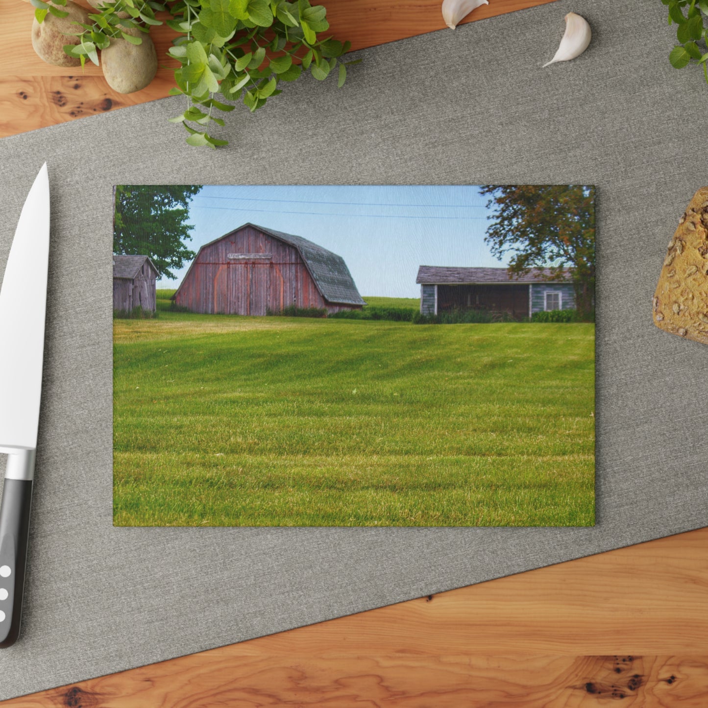 U R There Photography Cass City Elmwood Road Greys Rustic Farmhouse Tempered-Glass Cutting Board
