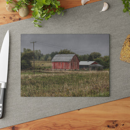 U R There Photography North Lake Road Red I Rustic Farmhouse Tempered-Glass Cutting Board