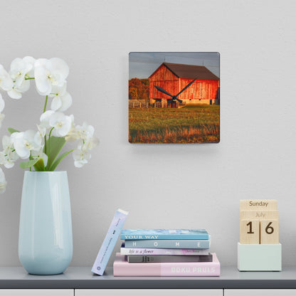 U R There Photography Lake Pleasant Corral Red II Rustic Farmhouse Acrylic Analog Wall Clock
