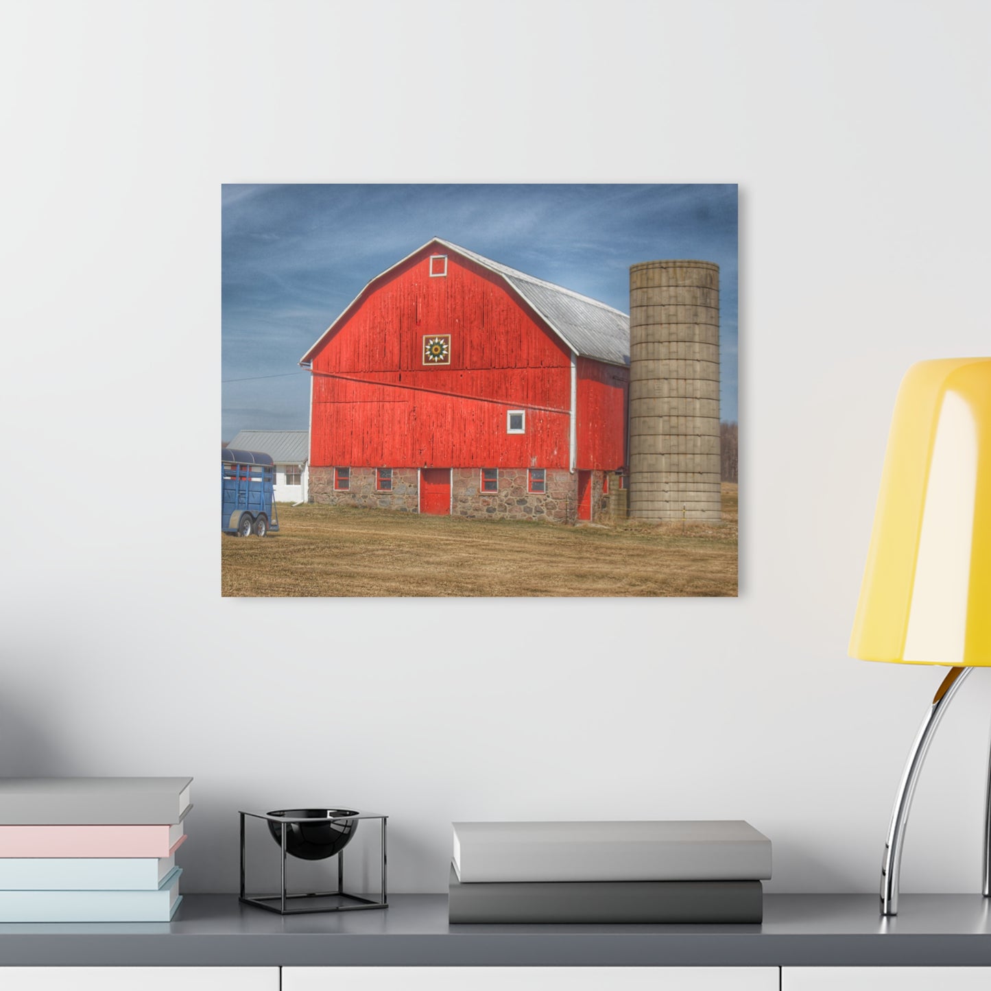 U R There Photography West Brown Road Quilted Red Rustic Farmhouse Acrylic Wall Print