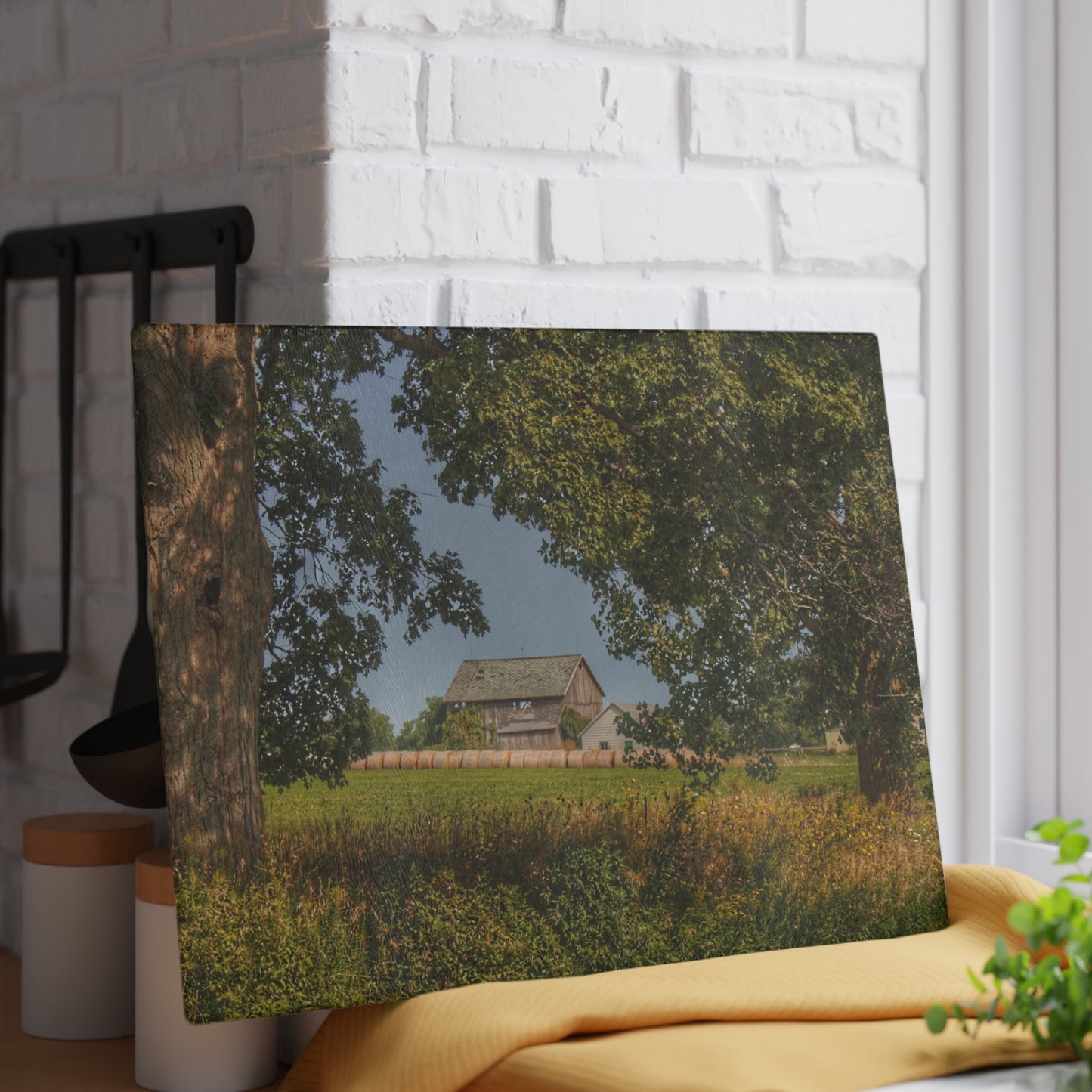U R There Photography Treasurer Road Haybarn Rustic Farmhouse Tempered-Glass Cutting Board