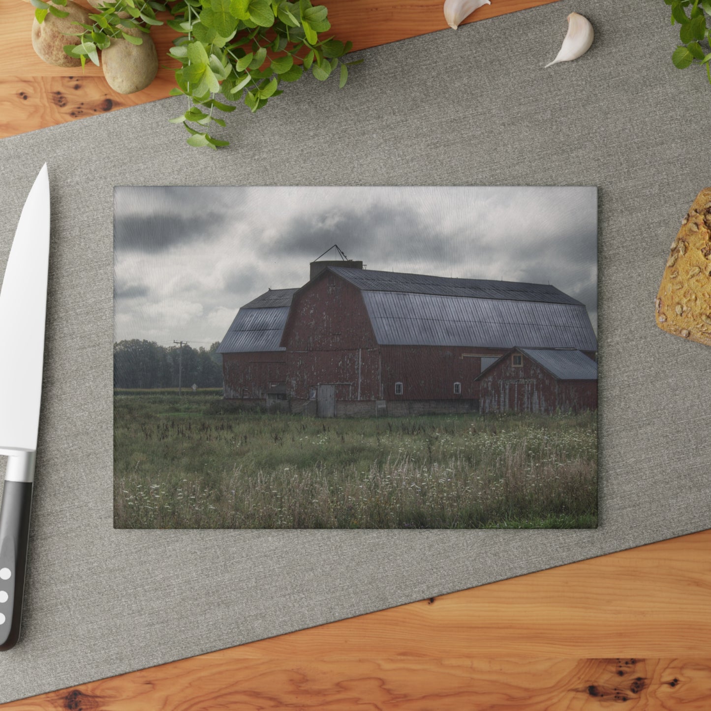 U R There Photography Glover Road Reds Rustic Farmhouse Tempered-Glass Cutting Board