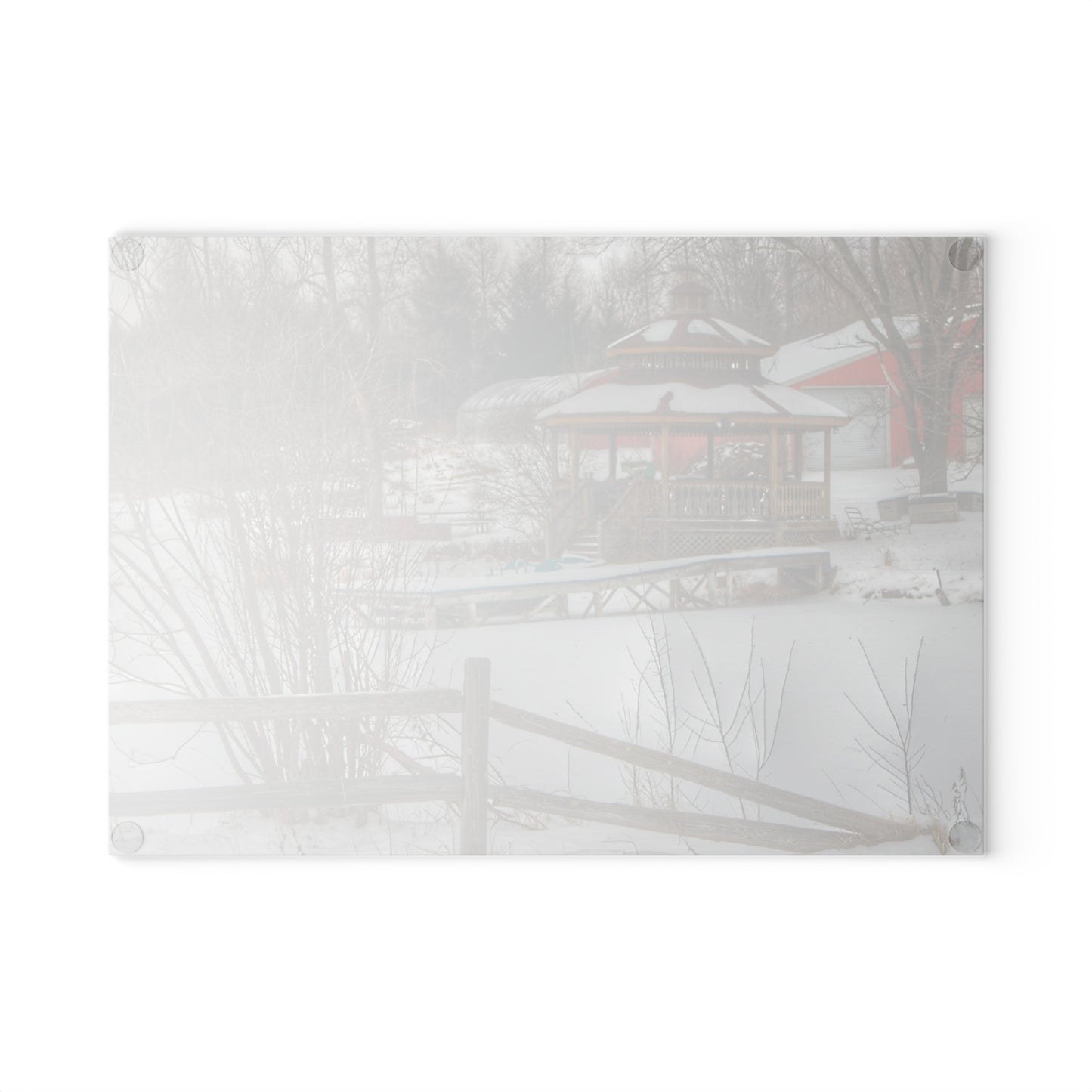U R There Photography Columbiaville Gazebo in Winter Rustic Farmhouse Tempered-Glass Cutting Board
