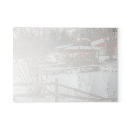U R There Photography Columbiaville Gazebo in Winter Rustic Farmhouse Tempered-Glass Cutting Board