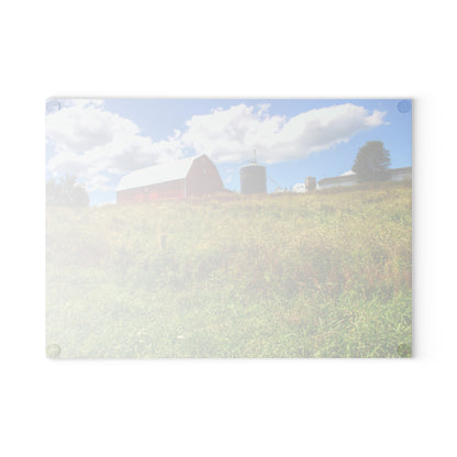 U R There Photography South Henderson Road Hilltop Red II Rustic Farmhouse Tempered-Glass Cutting Board