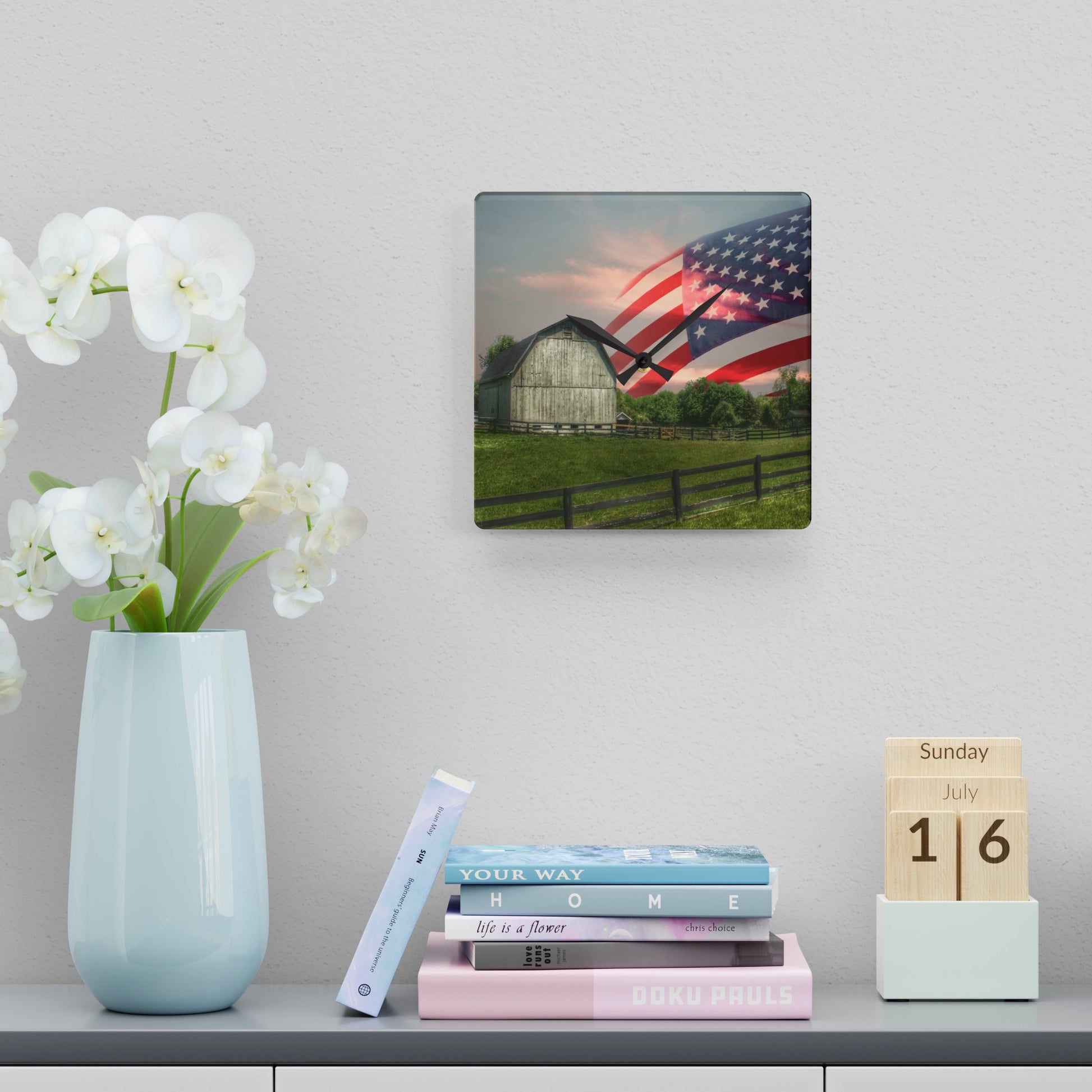 Rustic Farmhouse Wall Clock featuring An American Farm II