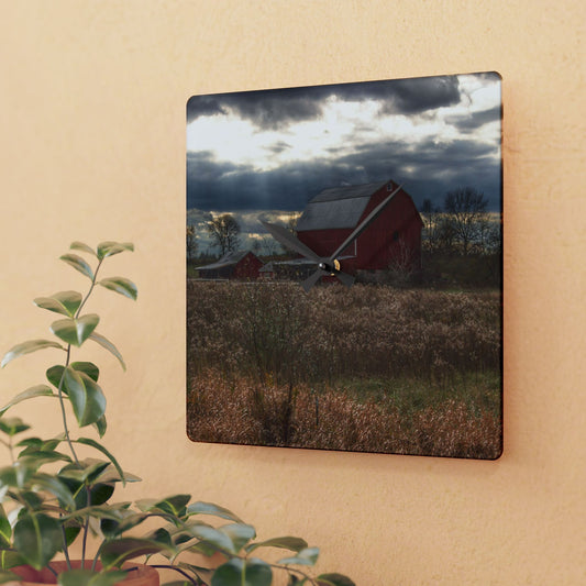 U R There Photography Booth Road Cow Barn II Rustic Farmhouse Acrylic Analog Wall Clock