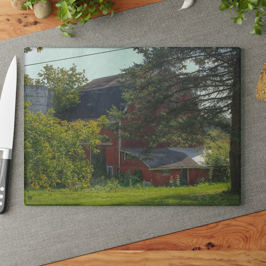 U R There Photography Grey Road Red Rustic Farmhouse Tempered-Glass Cutting Board