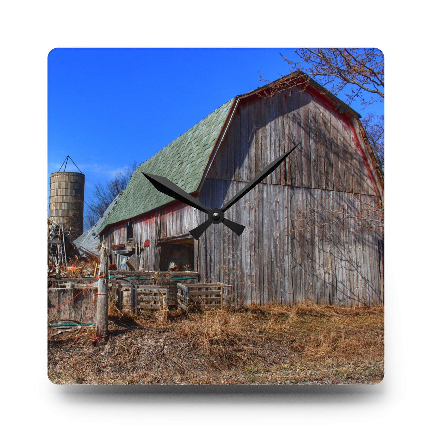 U R There Photography Romeo Plank Road Forgotten Greys Rustic Farmhouse Acrylic Analog Wall Clock