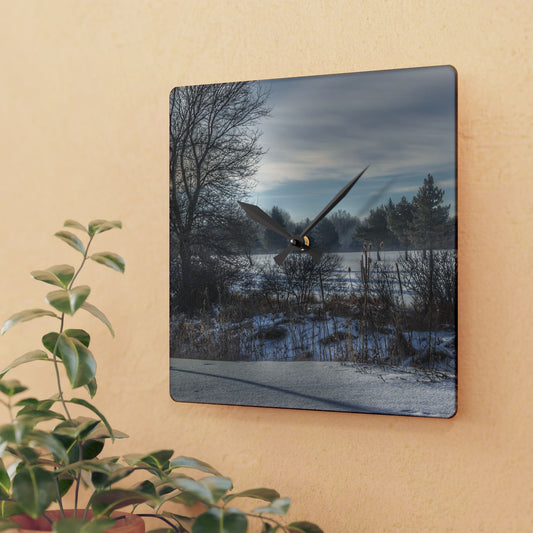 U R There Photography Winter in Mayfield Rustic Farmhouse Acrylic Analog Wall Clock