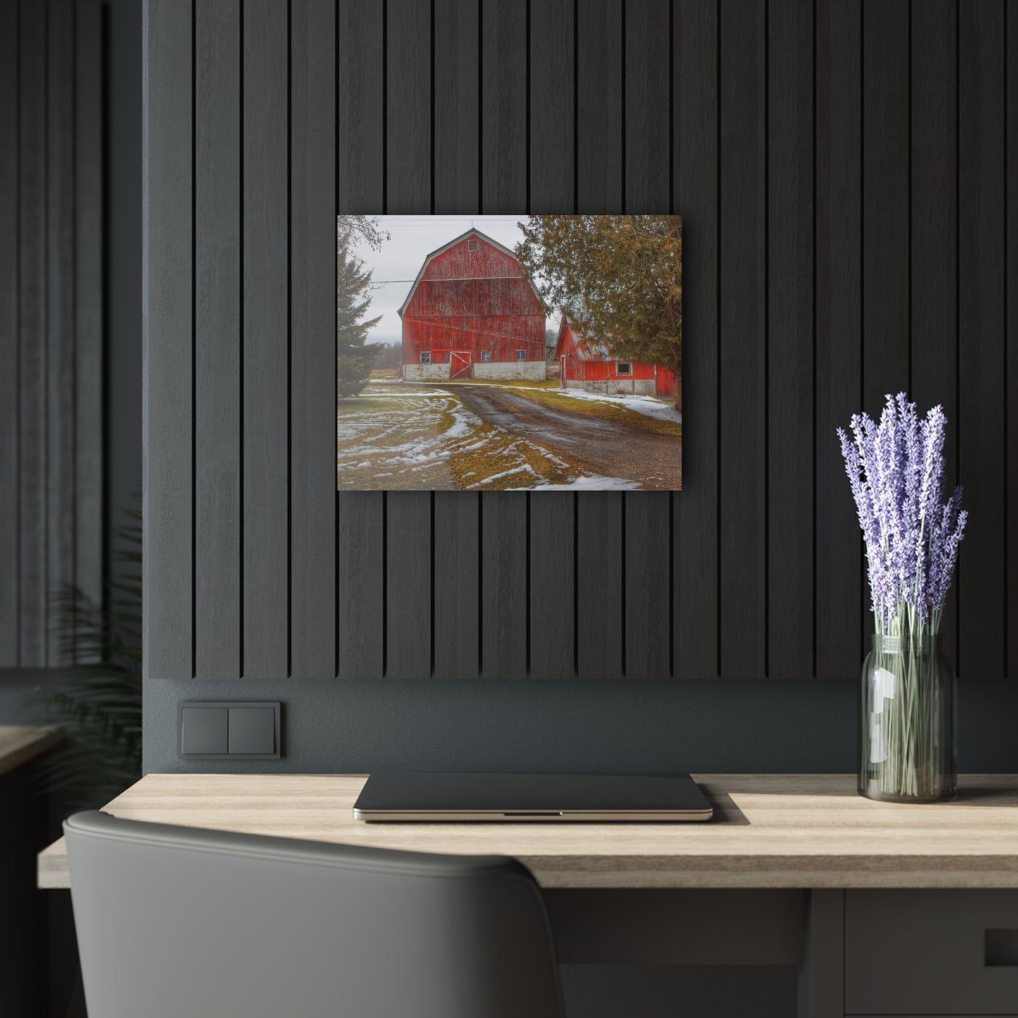 U R There Photography West Barnes Lake Reds Rustic Farmhouse Acrylic Wall Print