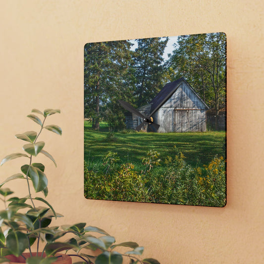 U R There Photography Bowers Road Little White Rustic Farmhouse Acrylic Analog Wall Clock