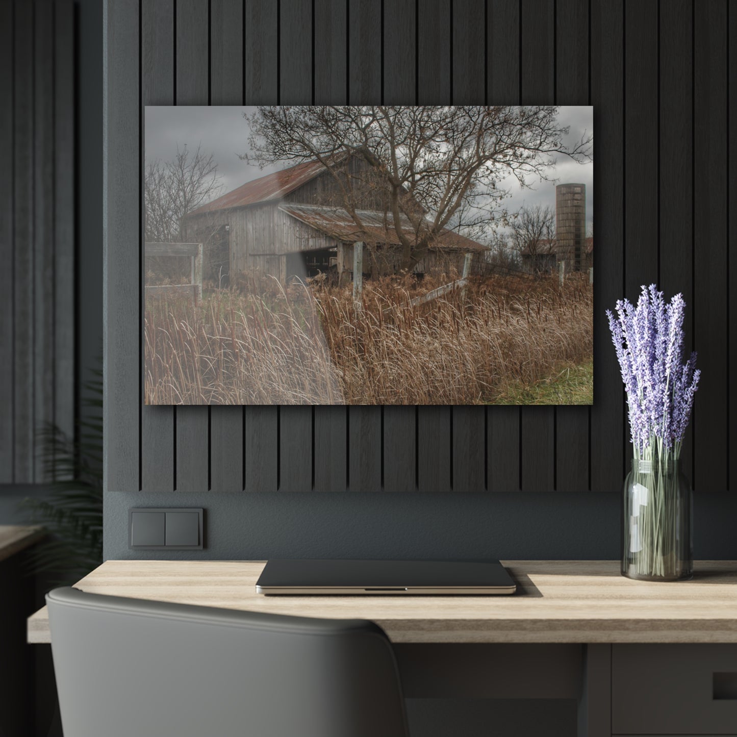 U R There Photography Grey Saltbox Rustic Farmhouse Acrylic Wall Print