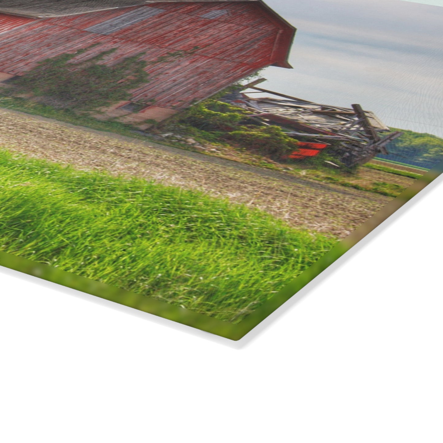 U R There Photography Unionville Elmwood Road Red II Rustic Farmhouse Tempered-Glass Cutting Board
