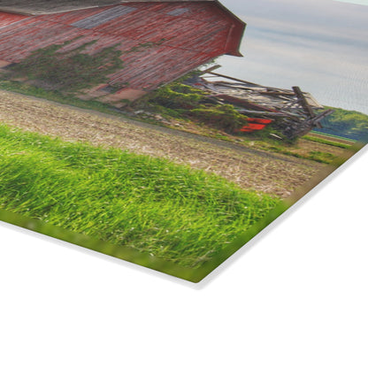 U R There Photography Unionville Elmwood Road Red II Rustic Farmhouse Tempered-Glass Cutting Board
