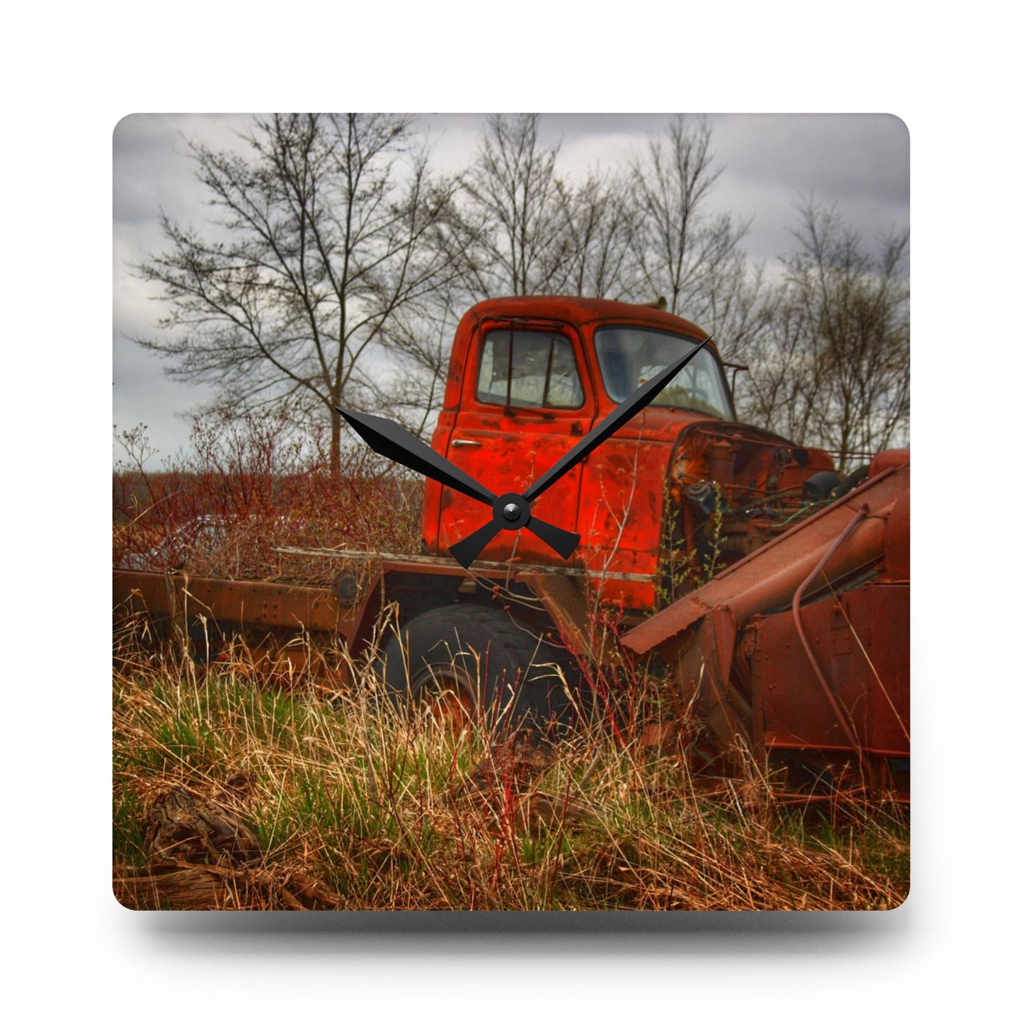 U R There Photography North Gates Road Rusted Red Rustic Farmhouse Acrylic Analog Wall Clock