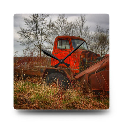 U R There Photography North Gates Road Rusted Red Rustic Farmhouse Acrylic Analog Wall Clock