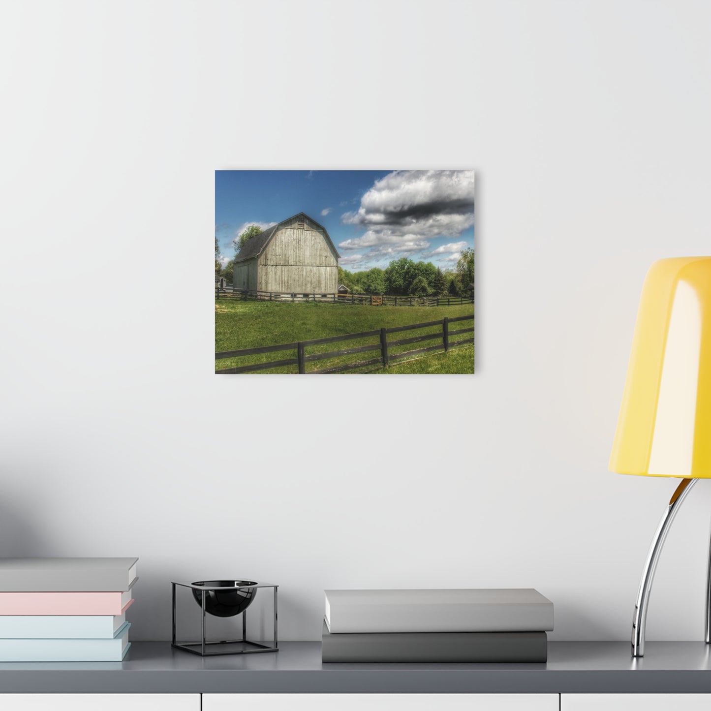 U R There Photography White Barn on a Sunny Day Rustic Farmhouse Acrylic Wall Print