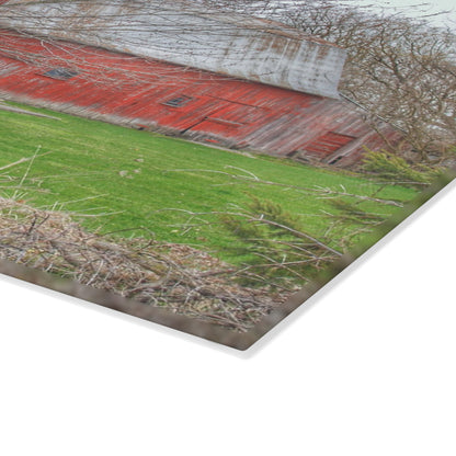 U R There Photography Dodge Road Rusted Red Rustic Farmhouse Tempered-Glass Cutting Board