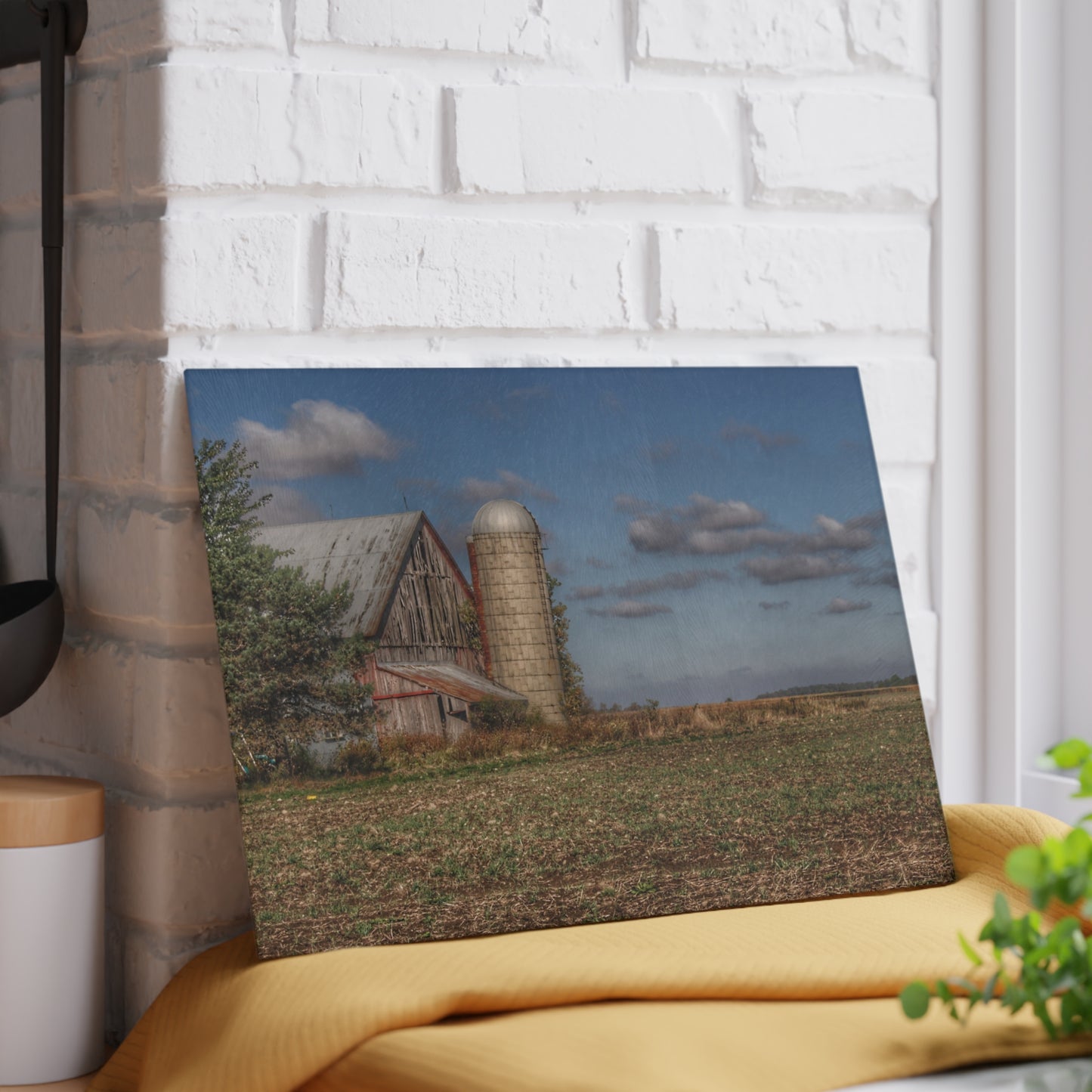 U R There Photography Sheridan Line Road Grey II Rustic Farmhouse Tempered-Glass Cutting Board