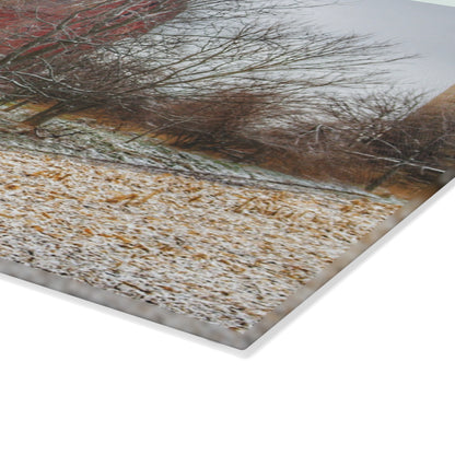 U R There Photography Hough Road Hidden Winter Red II Rustic Farmhouse Tempered-Glass Cutting Board