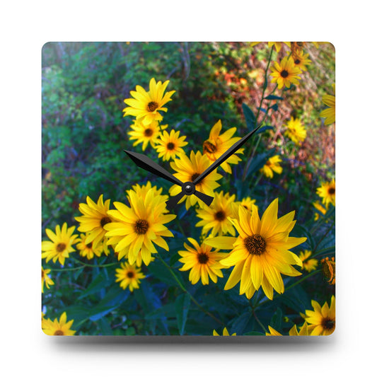 Bursts of Gold Rustic Farmhouse Acrylic Analog Wall Clock 10.75'' × 10.75'' (Square)