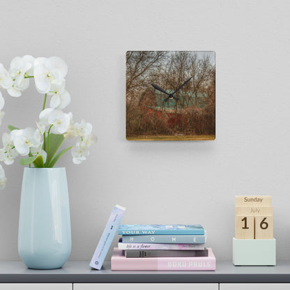 U R There Photography Bray Road Hidden Barnyard Red III Rustic Farmhouse Acrylic Analog Wall Clock