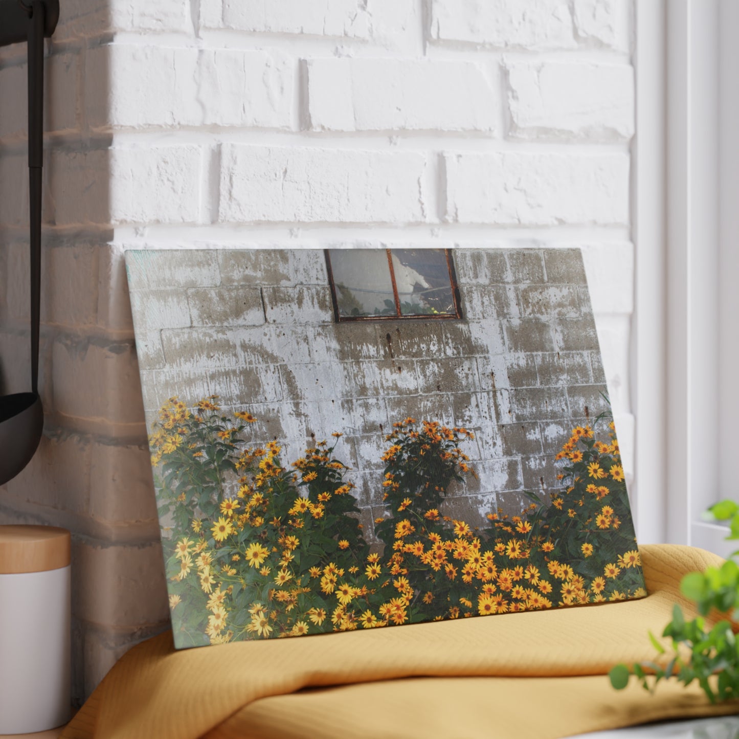 U R There Photography Golden Blooms on McDowell Rustic Farmhouse Tempered-Glass Cutting Board