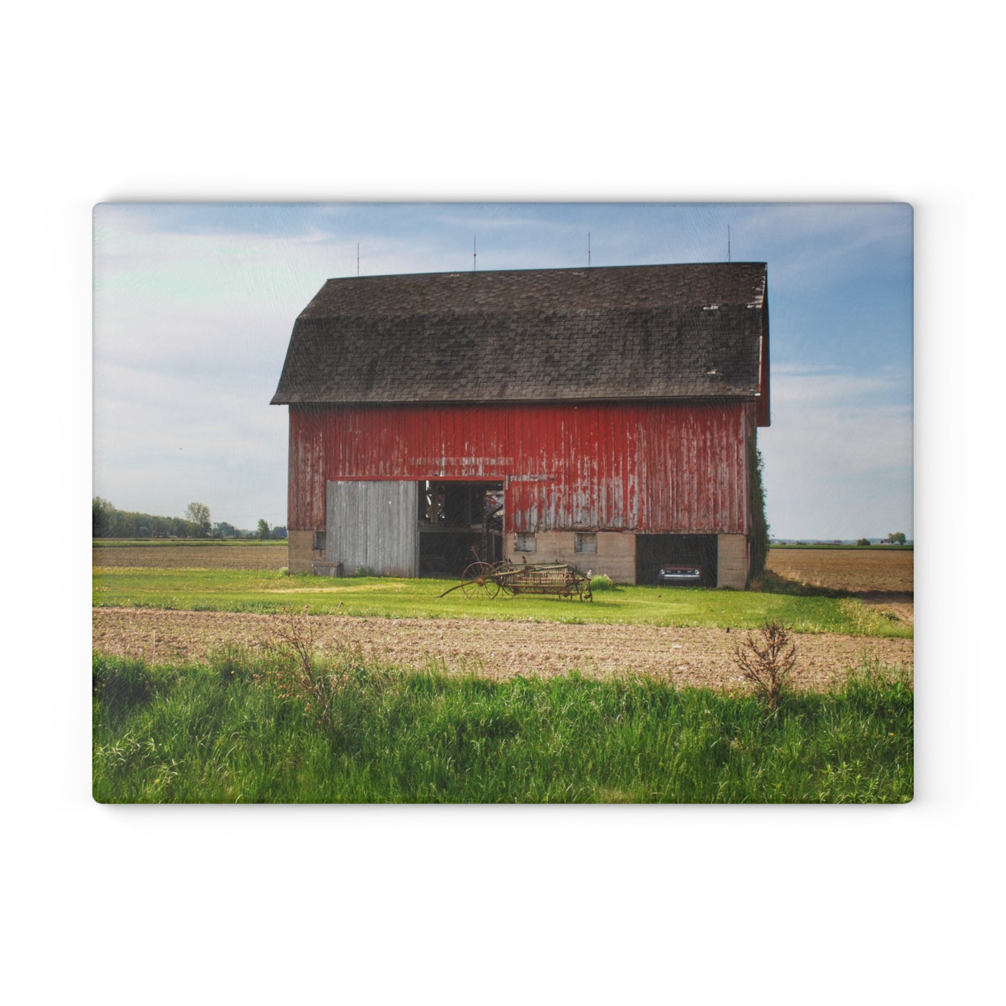 U R There Photography Unionville Elmwood Road Red I Rustic Farmhouse Tempered-Glass Cutting Board