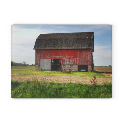 U R There Photography Unionville Elmwood Road Red I Rustic Farmhouse Tempered-Glass Cutting Board