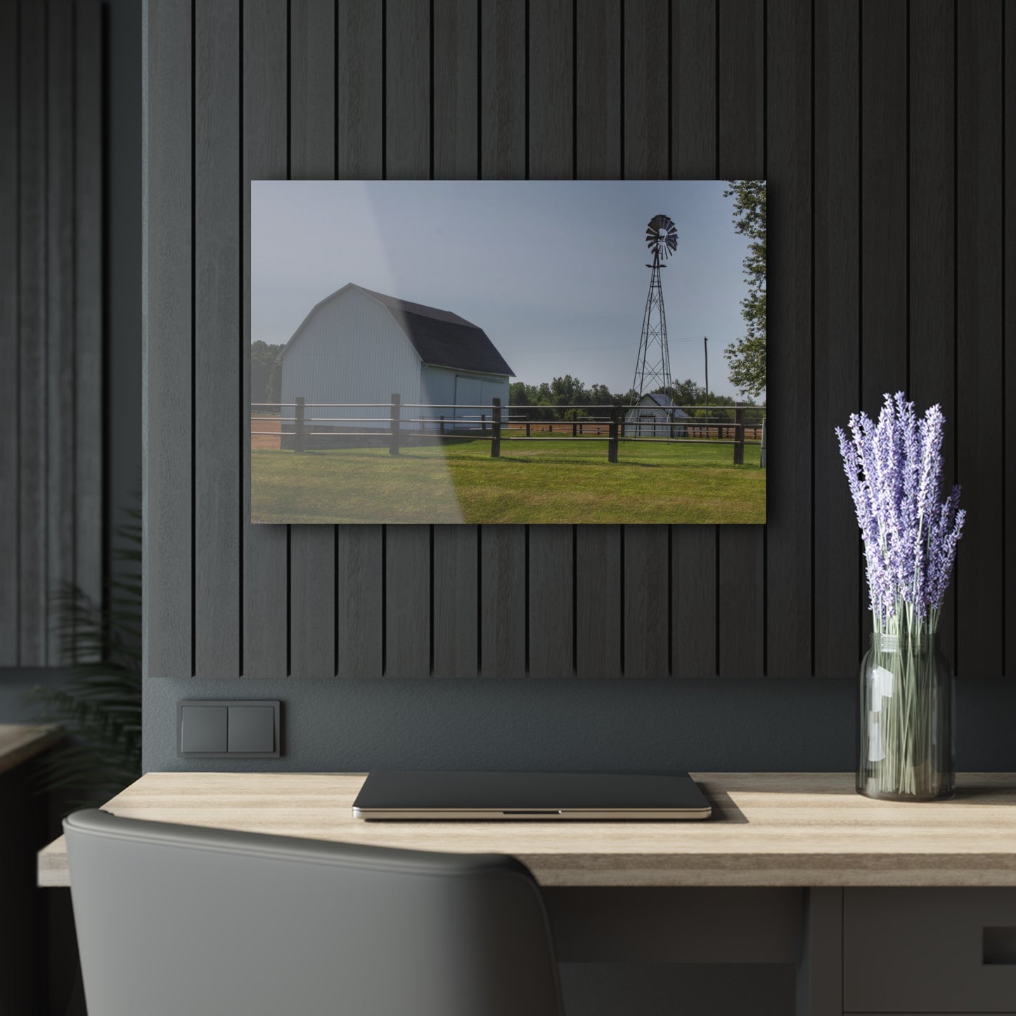 U R There Photography M-90 White and Windmill II Rustic Farmhouse Acrylic Wall Print