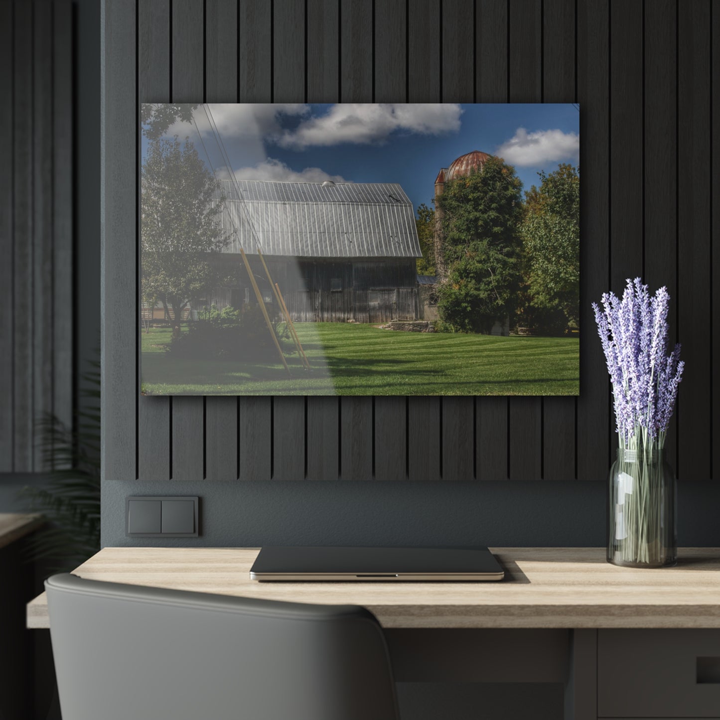 U R There Photography Ludwig Road Summer Grey and Silo Rustic Farmhouse Acrylic Wall Print