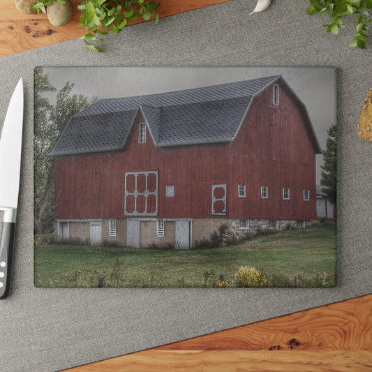 U R There Photography Vassar Road Red I Rustic Farmhouse Tempered-Glass Cutting Board