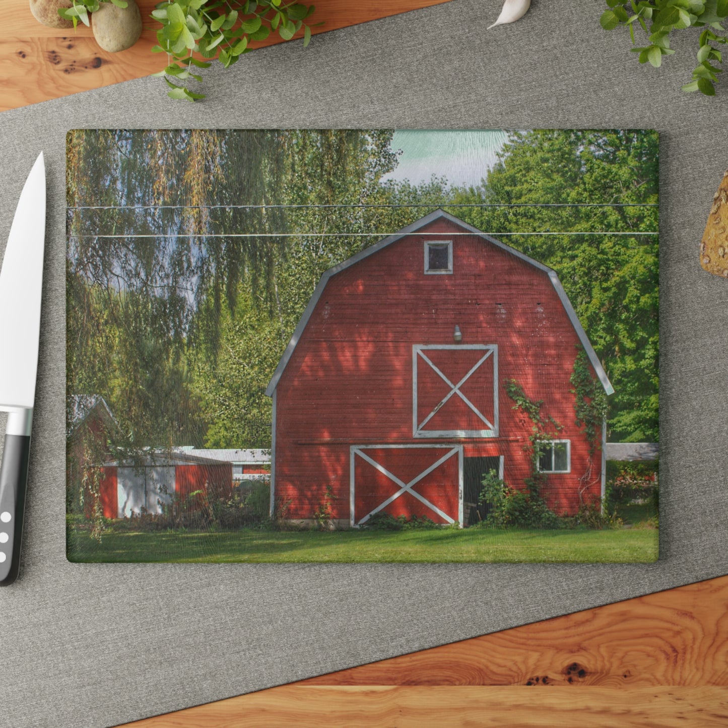 U R There Photography Henderson Road Red Rustic Farmhouse Tempered-Glass Cutting Board