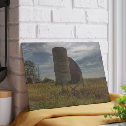 U R There Photography Mushroom Road Red II Rustic Farmhouse Tempered-Glass Cutting Board 8"x 11"