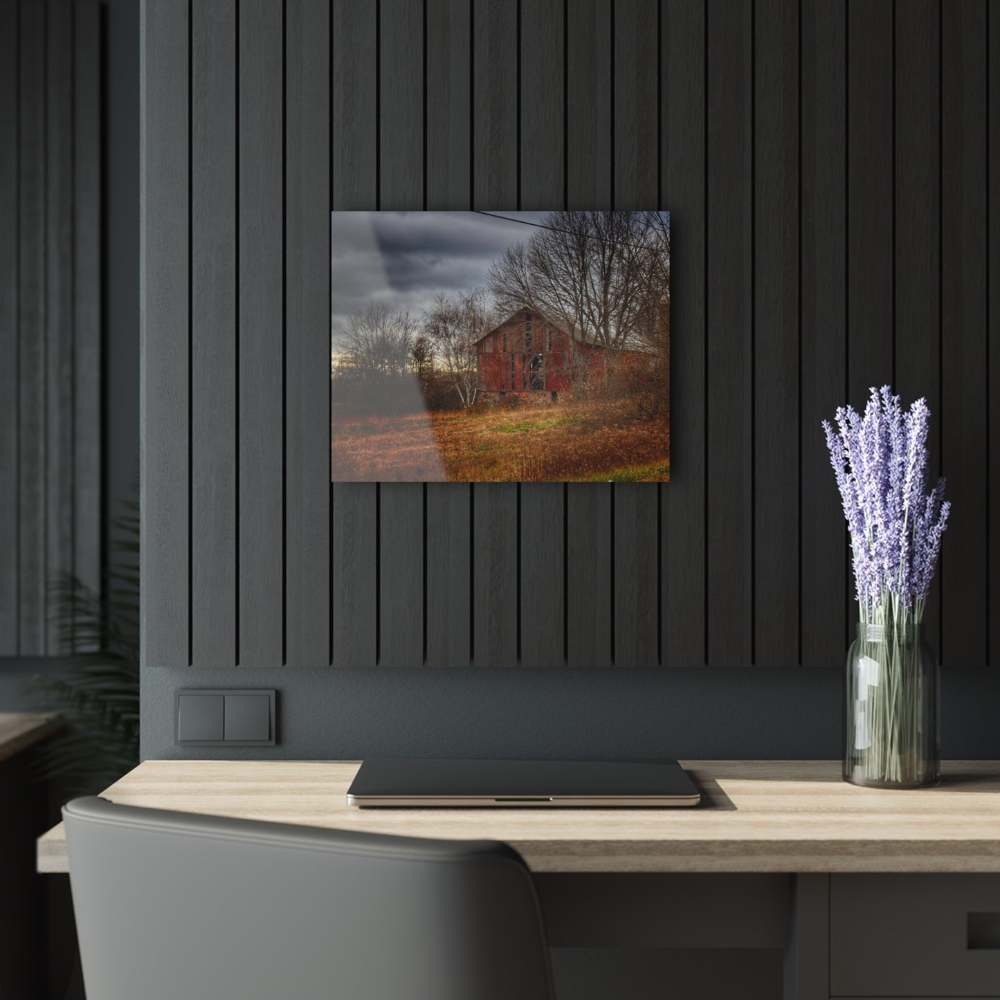 U R There Photography December Fieldstone Red Rustic Farmhouse Acrylic Wall Print