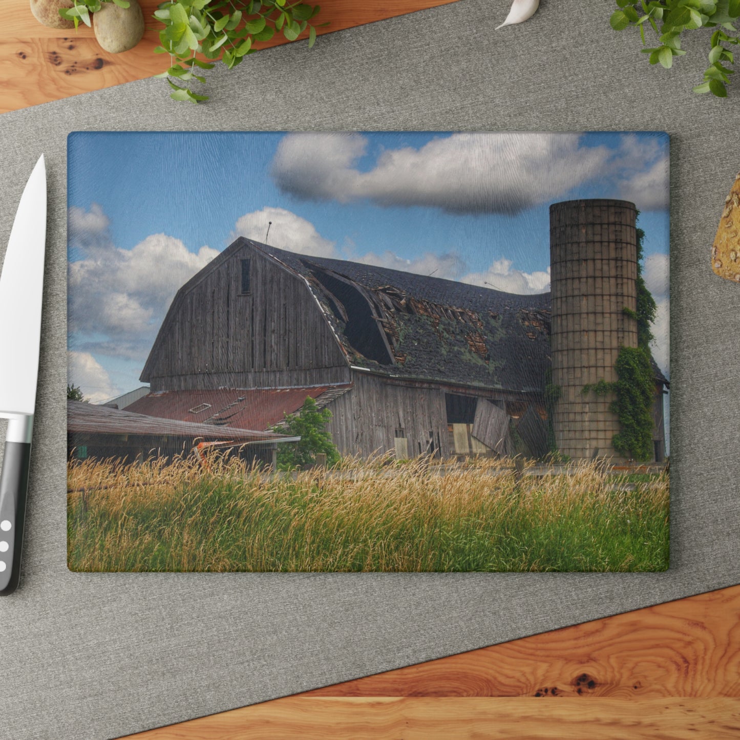 U R There Photography Millington Forgotten Grey Rustic Farmhouse Tempered-Glass Cutting Board