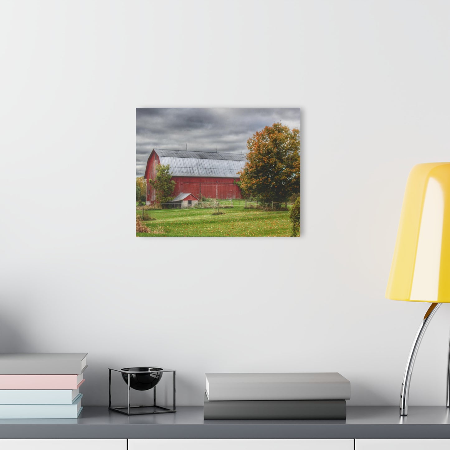U R There Photography Columbiaville Red in Fall II Rustic Farmhouse Acrylic Wall Print
