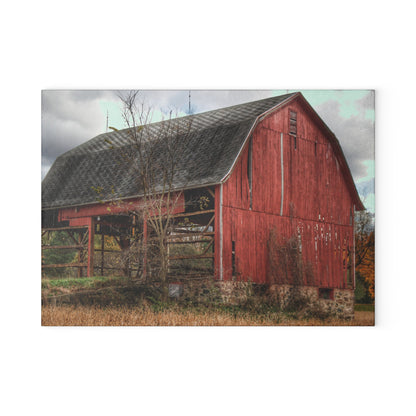 U R There Photography Laur Road Forgotten Red II Rustic Farmhouse Tempered-Glass Cutting Board