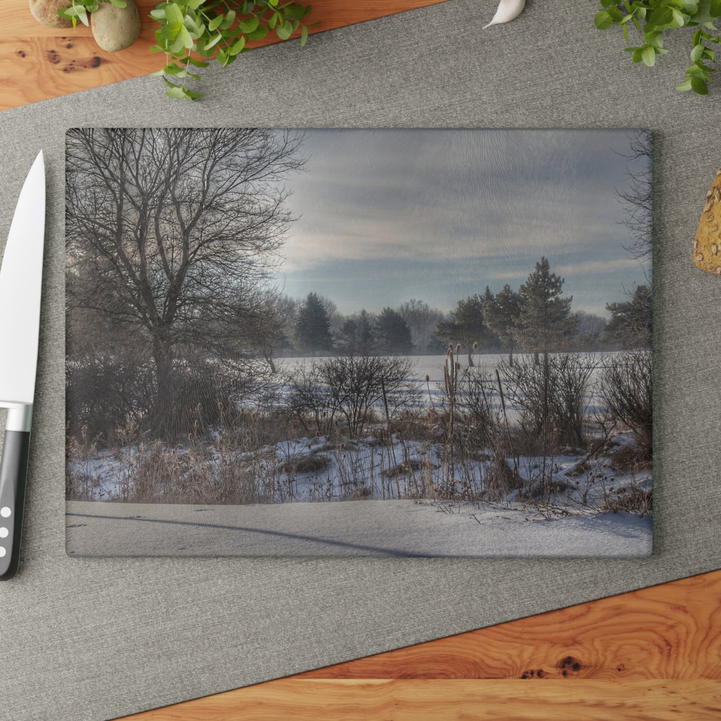 U R There Photography Winter in Mayfield Rustic Farmhouse Tempered-Glass Cutting Board
