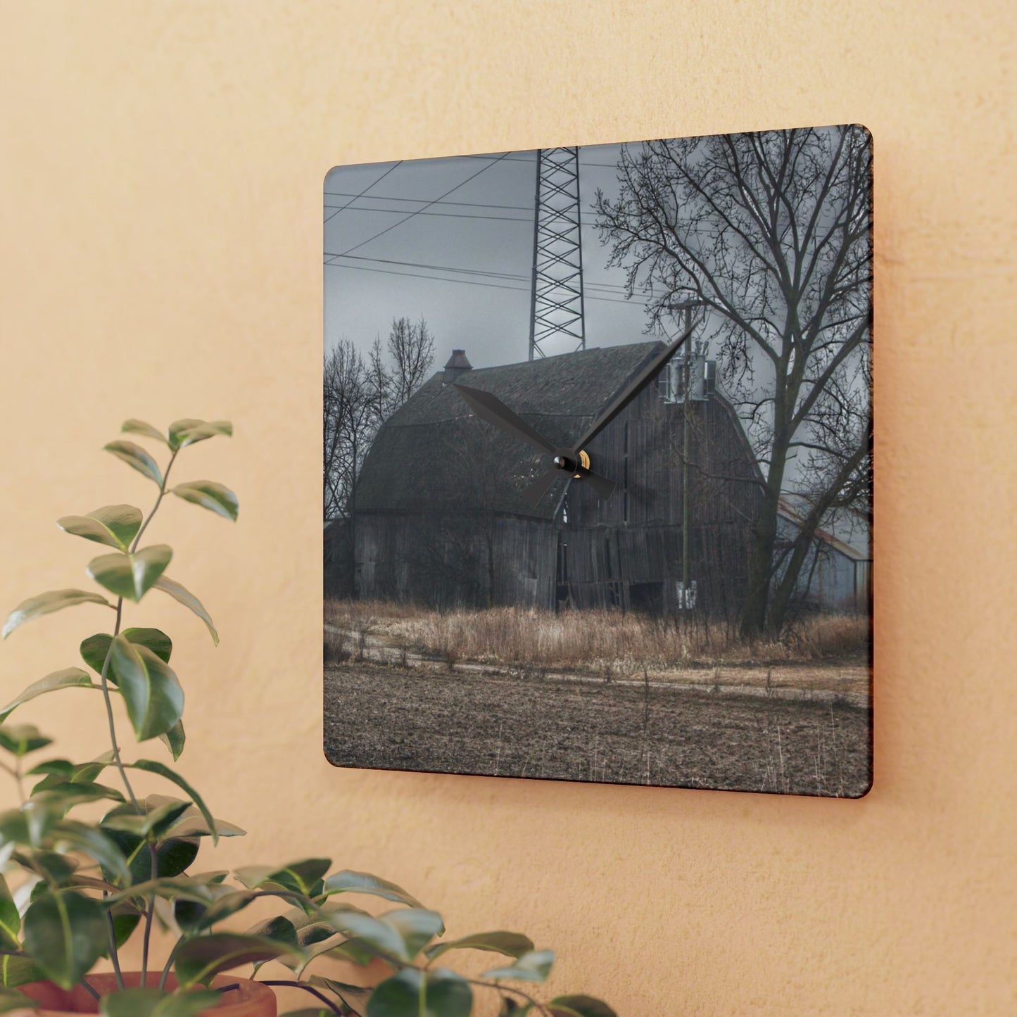 U R There Photography Barnes Road End of Days Rustic Farmhouse Acrylic Analog Wall Clock