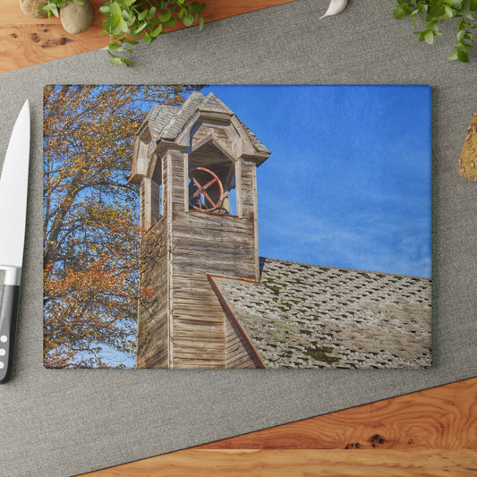 U R There Photography Schoolhouse of Marlette Road II Rustic Farmhouse Tempered-Glass Cutting Board