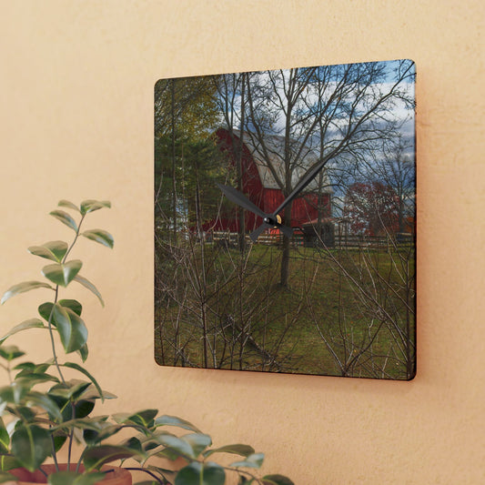 U R There Photography Laur Road Hidden Red Rustic Farmhouse Acrylic Analog Wall Clock